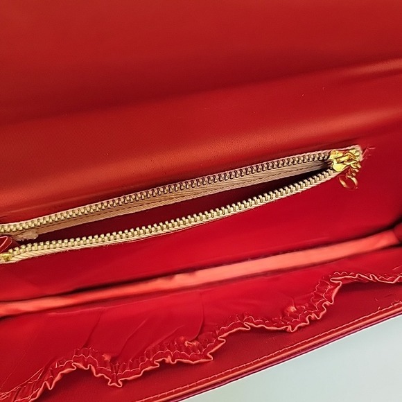 Vtg 60s Asian‎ Embroidery Purse Bag Clutch Red Silk Gold Birds Floral Colorful